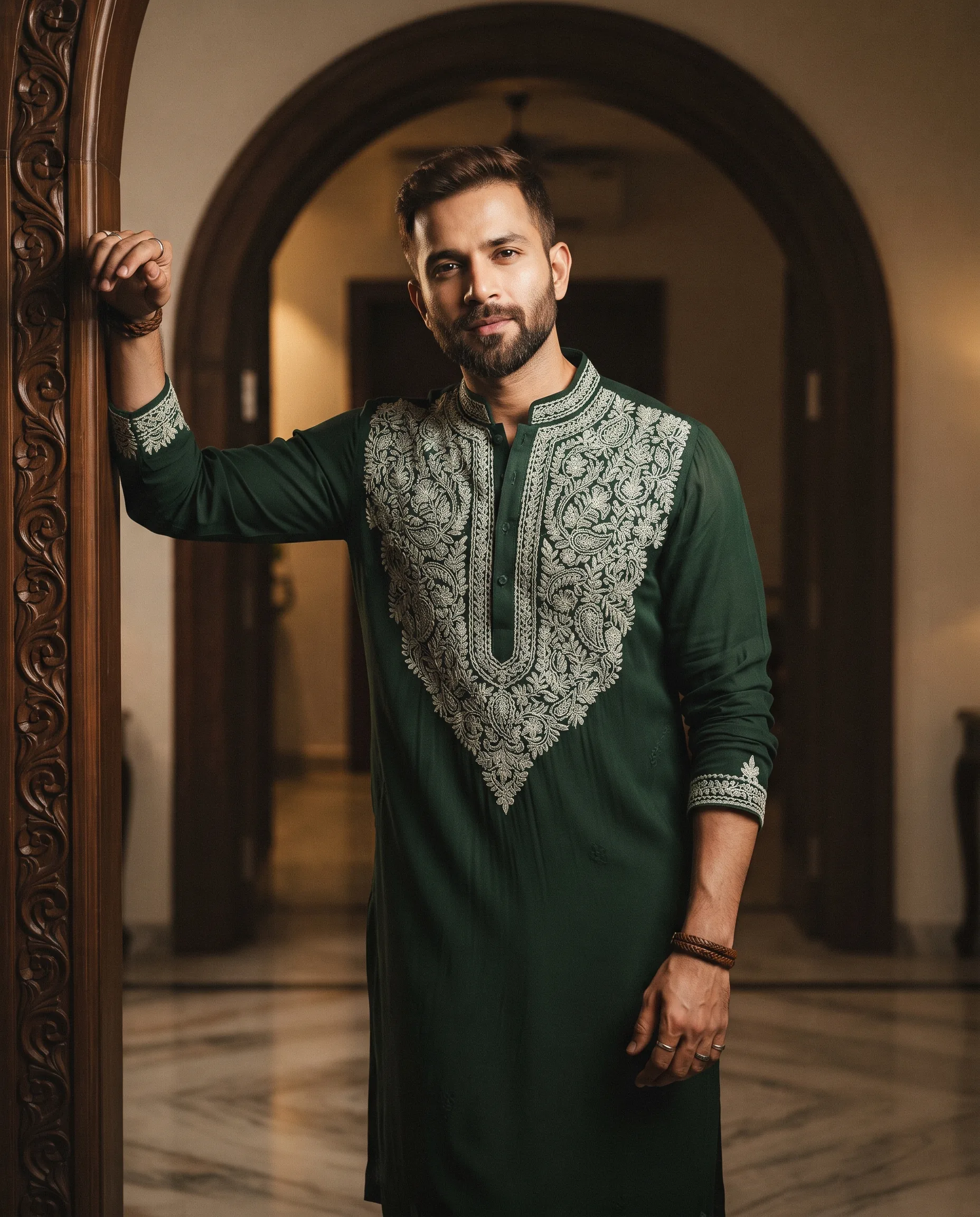 Designer Embroidered Kurta Fashion Editorial — our own render of this exact prompt