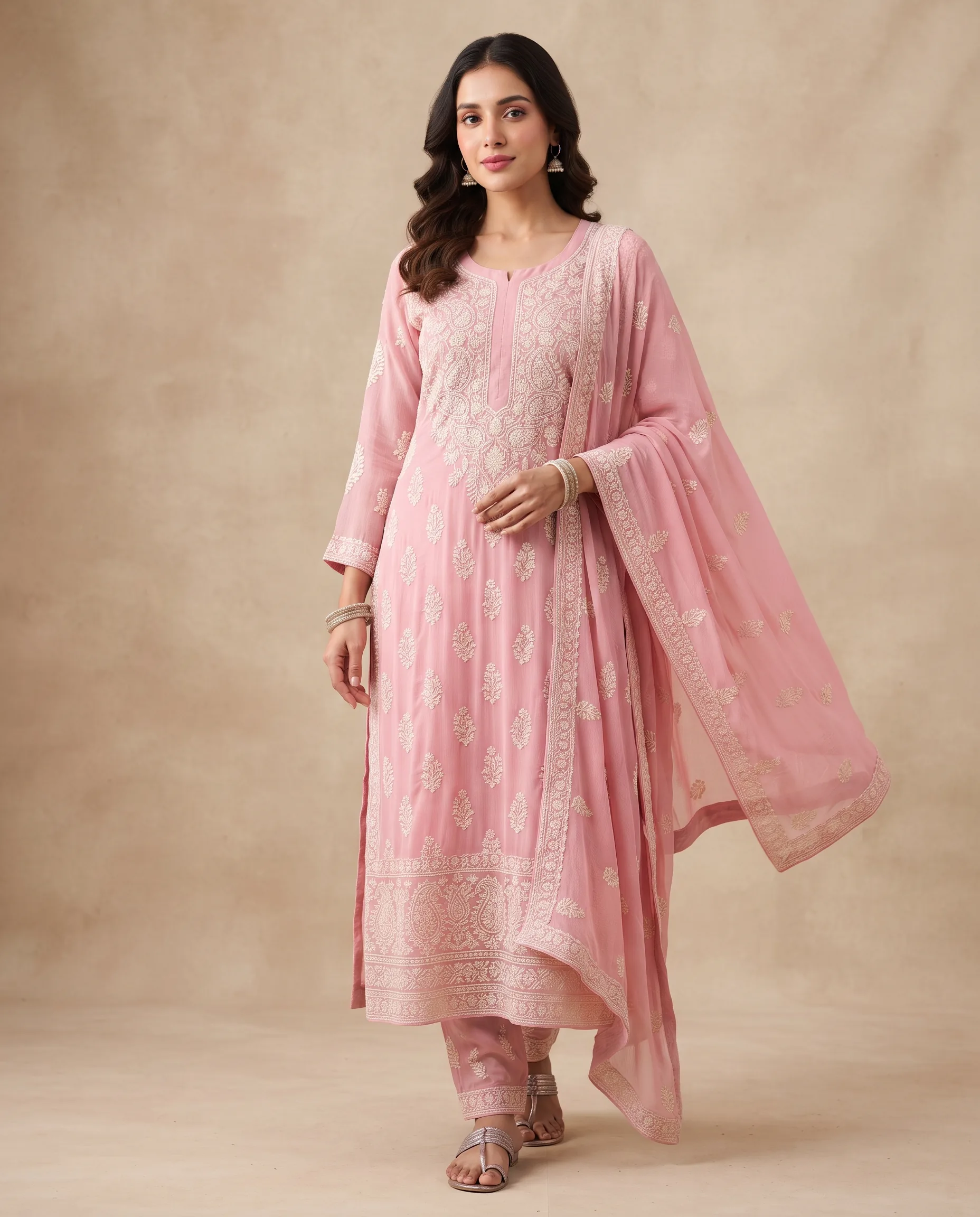 Chikankari Kurta Dupatta Women's Set Studio Photography — our own render of this exact prompt