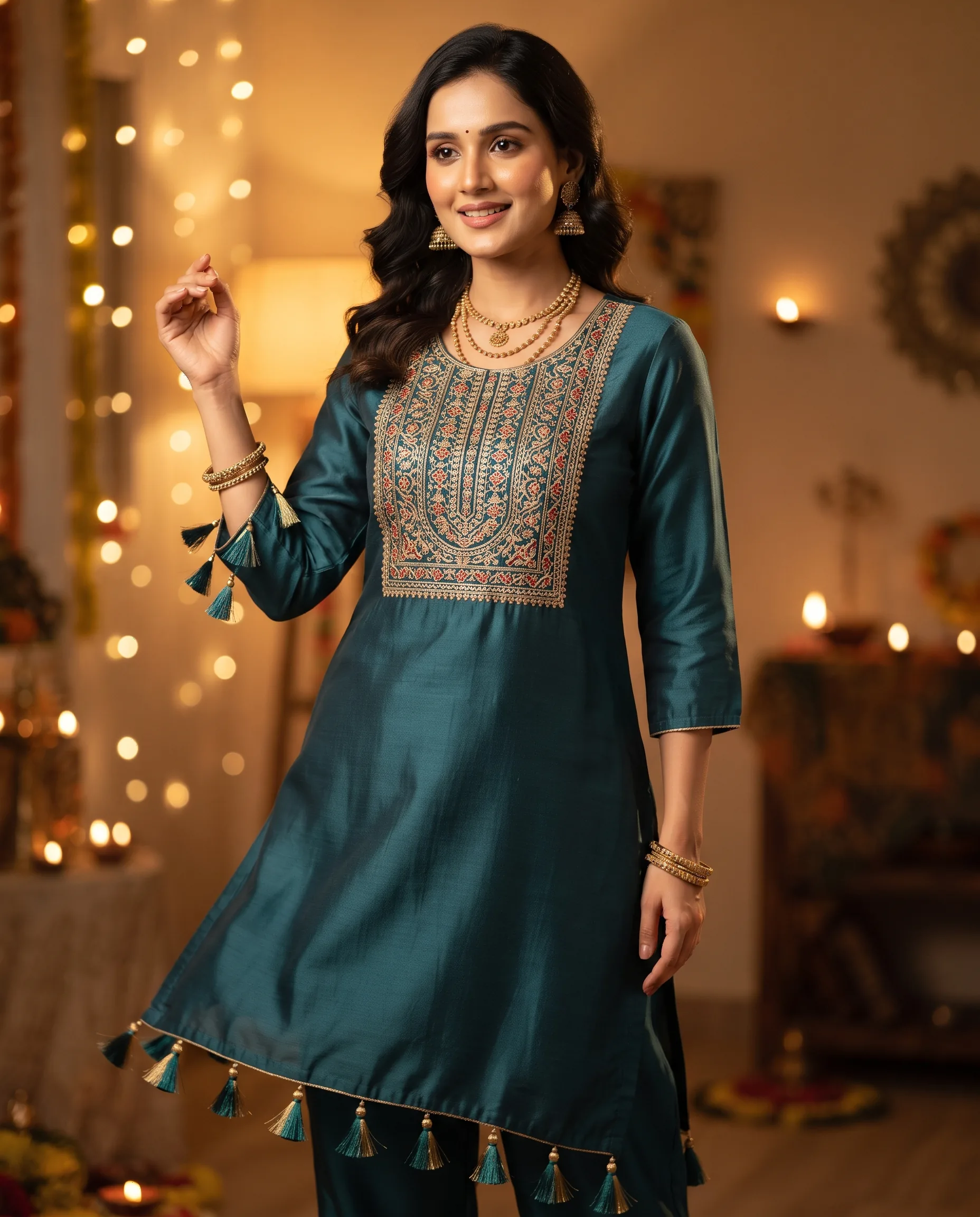 Silk Kurti with Tassels Festive Occasion Shoot — our own render of this exact prompt
