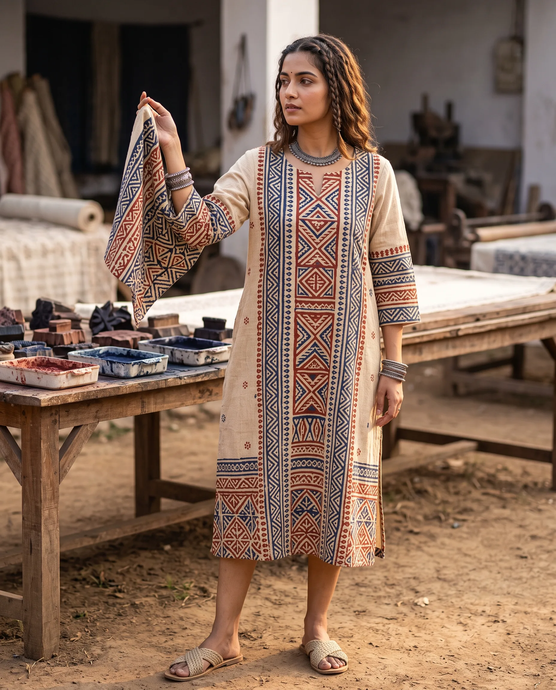 Block-Print Kurti Women's Ethnic Brand Campaign — our own render of this exact prompt
