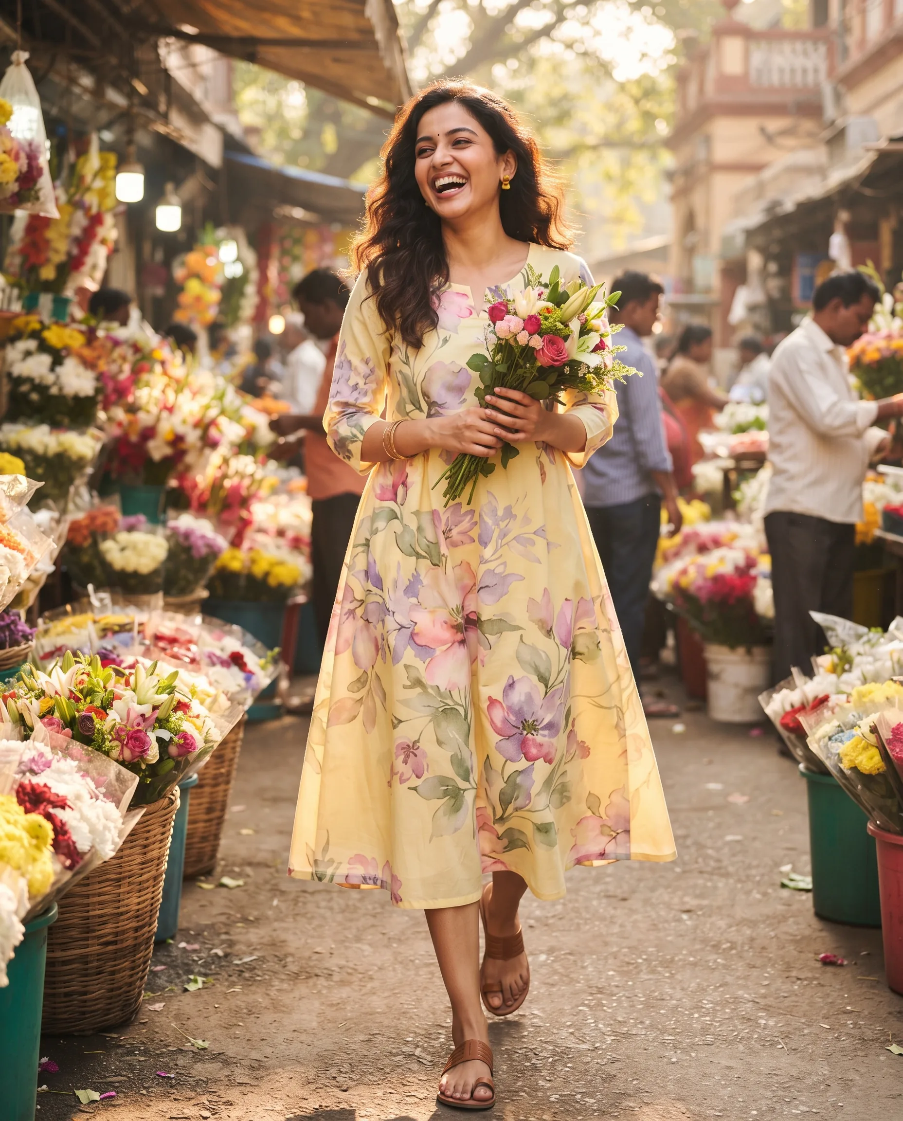 Floral Kurti Summer Lifestyle Outdoor Campaign — our own render of this exact prompt
