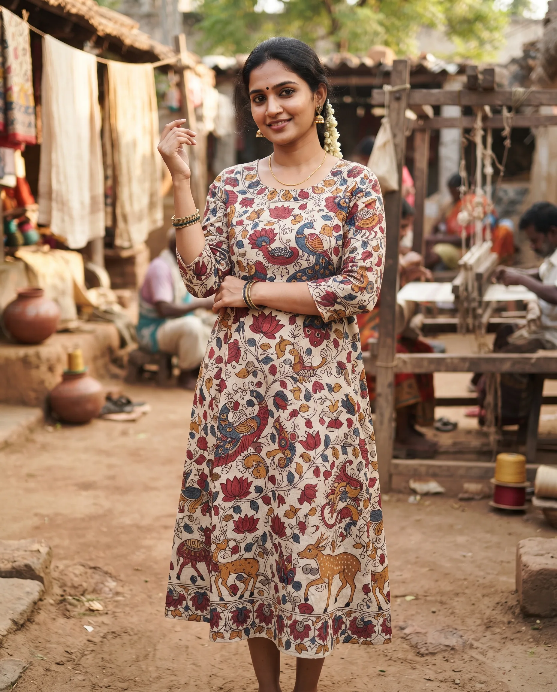 Kalamkari Kurti Heritage Fashion Campaign — our own render of this exact prompt
