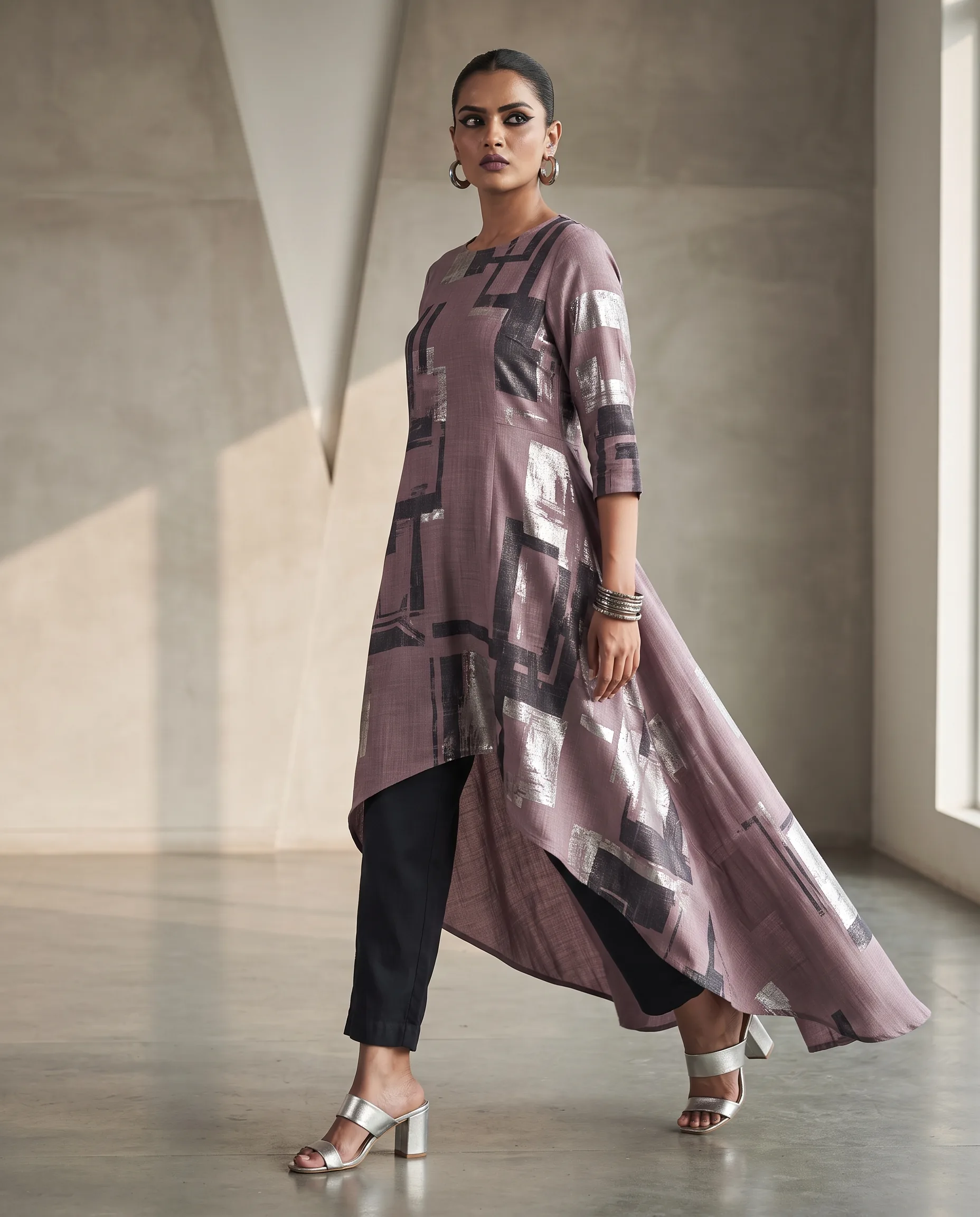 Asymmetrical Hem Kurti Contemporary Fashion Photo — our own render of this exact prompt