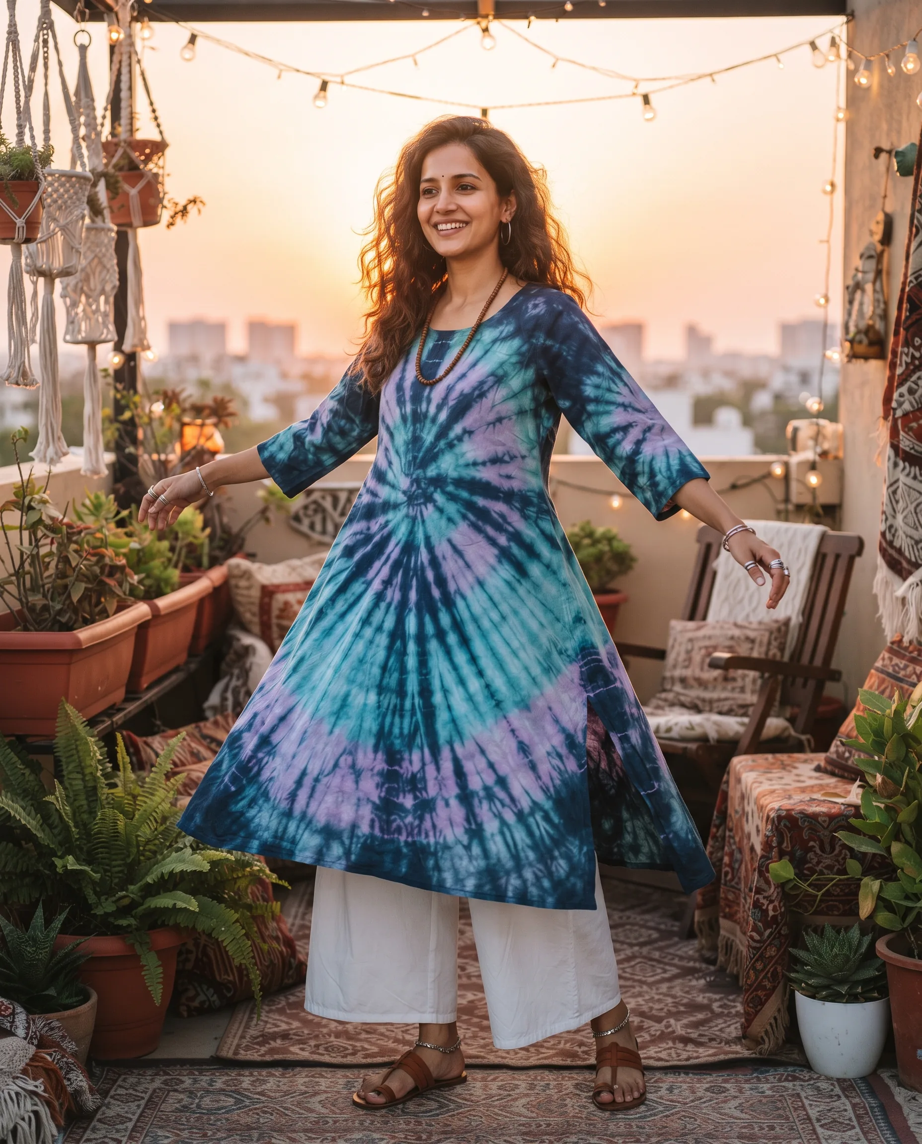 Tie-Dye Kurti Bohemian Outdoor Fashion Photography — our own render of this exact prompt