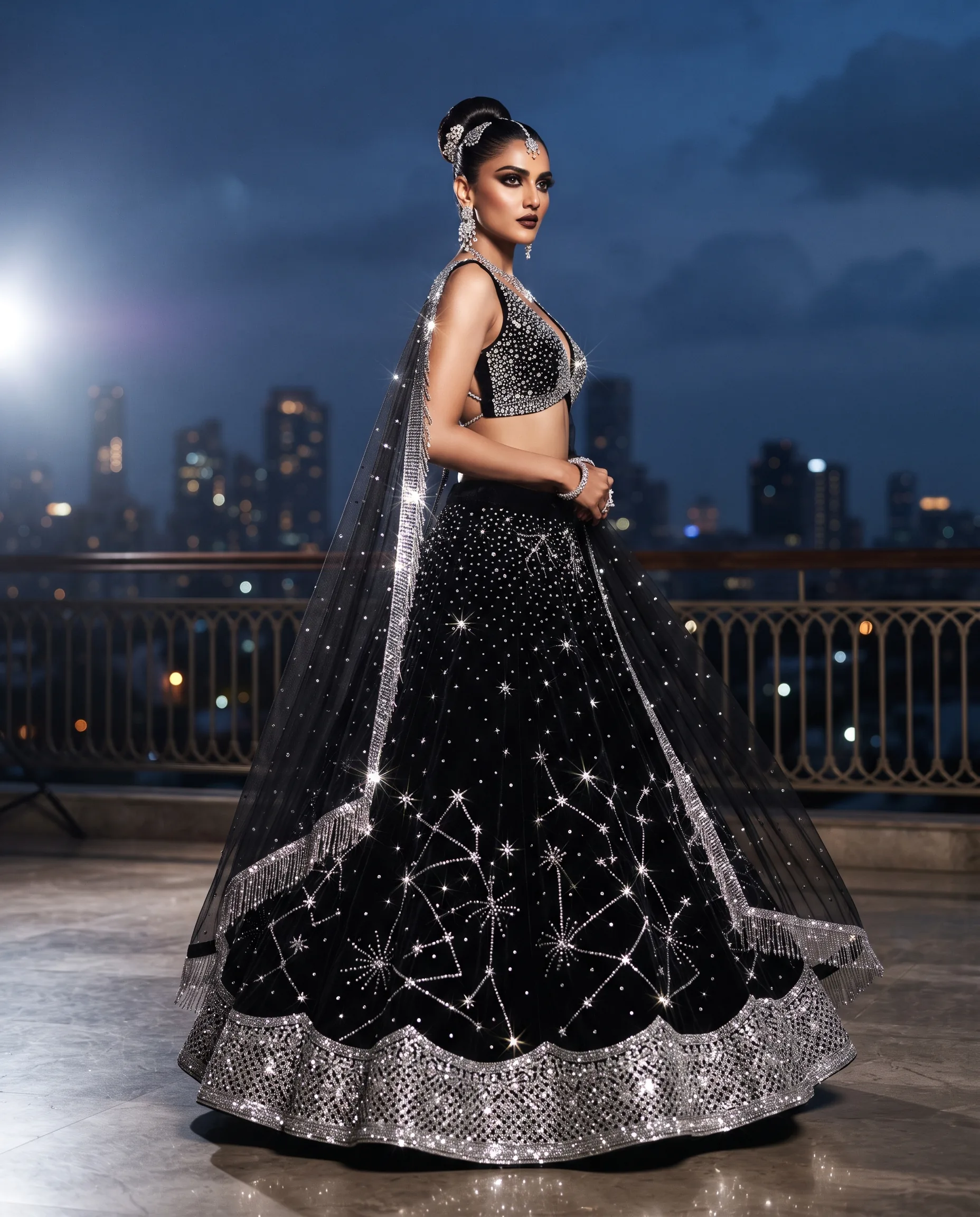 Lehenga Night Photography Luxury Campaign — our own render of this exact prompt