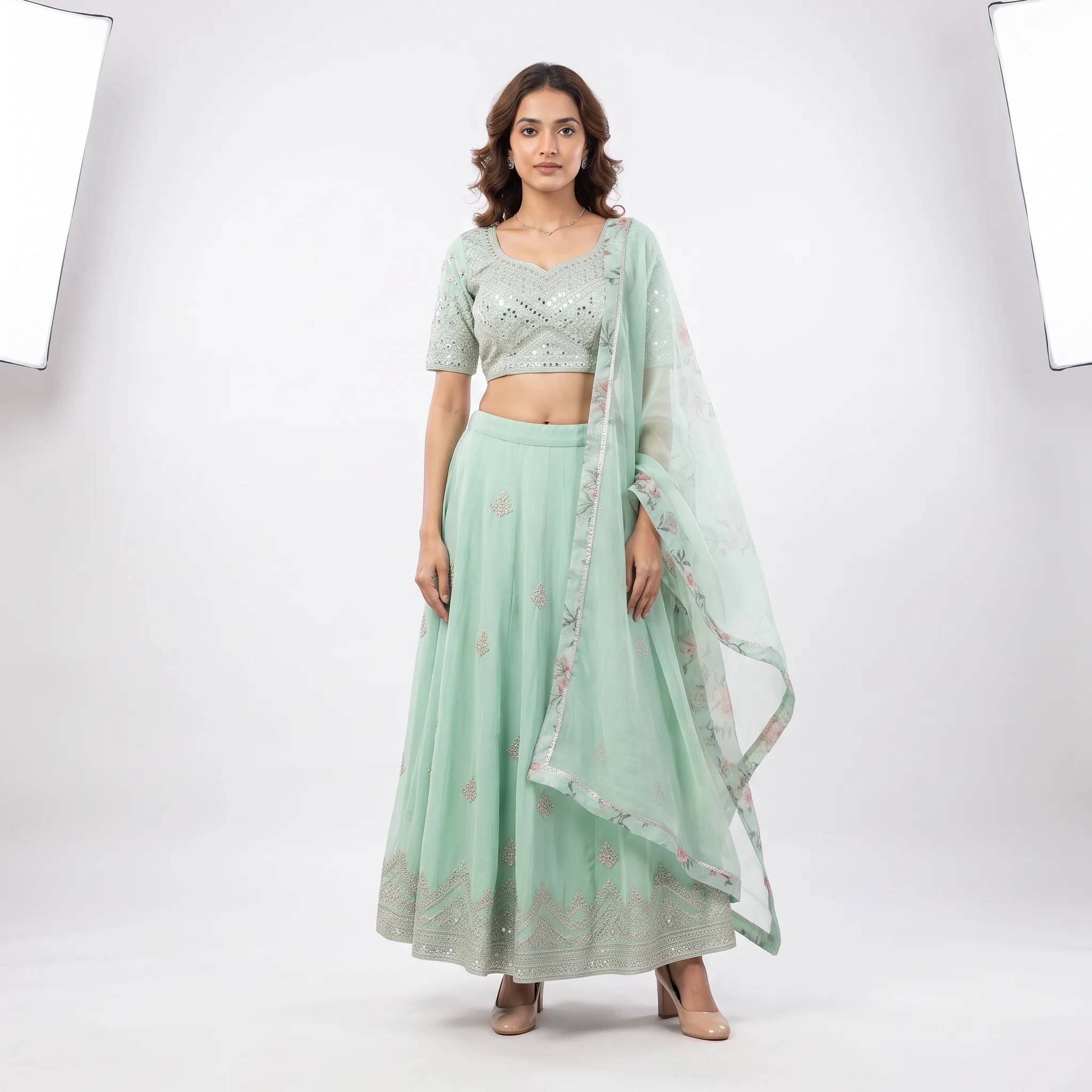 White Background Lehenga Ecommerce Product Shot — our own render of this exact prompt