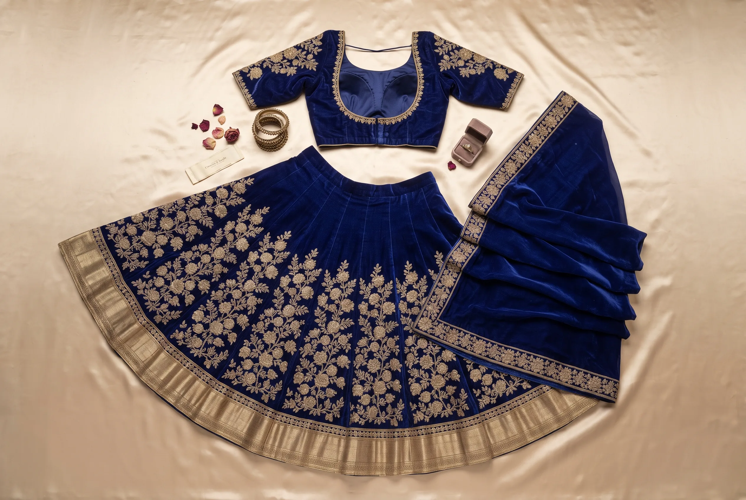 Lehenga Flat Lay Ecommerce Product Photography — our own render of this exact prompt