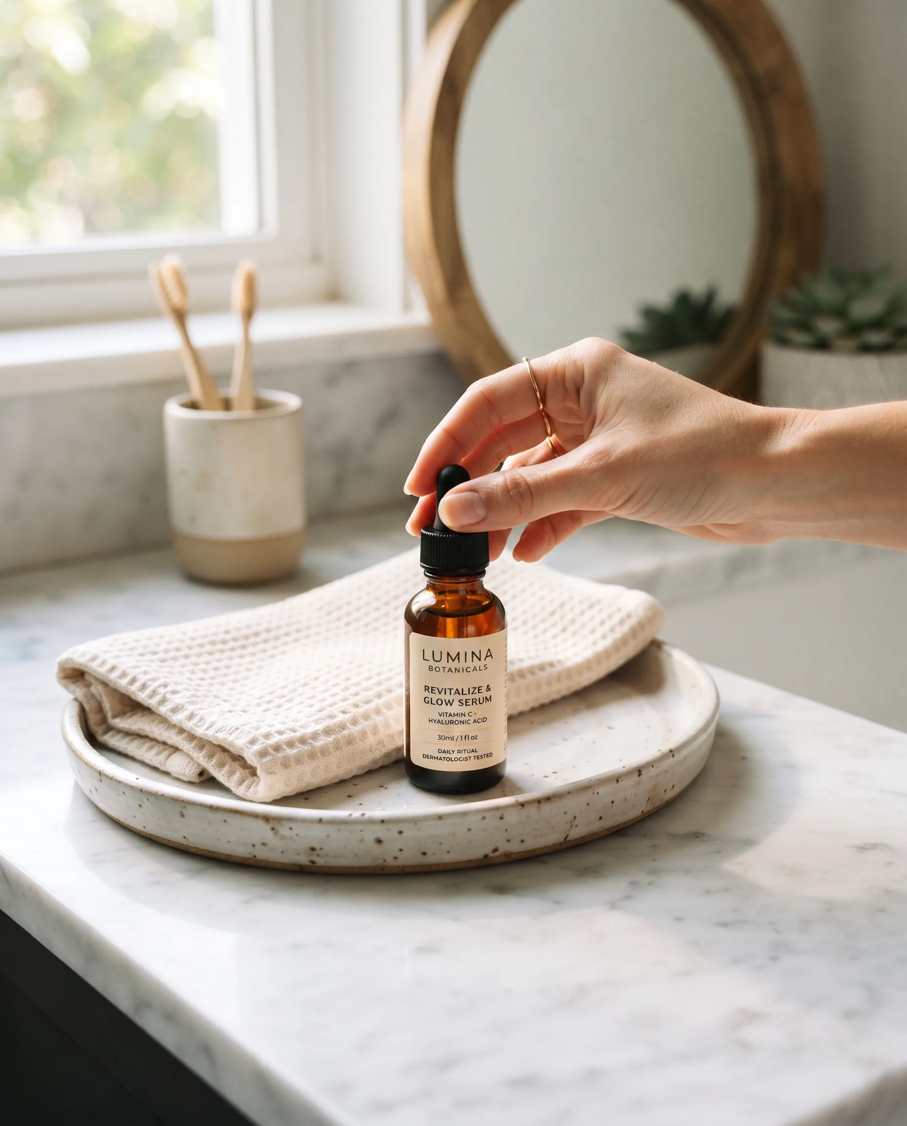 Morning Skincare Routine Scene — our own render of this exact prompt