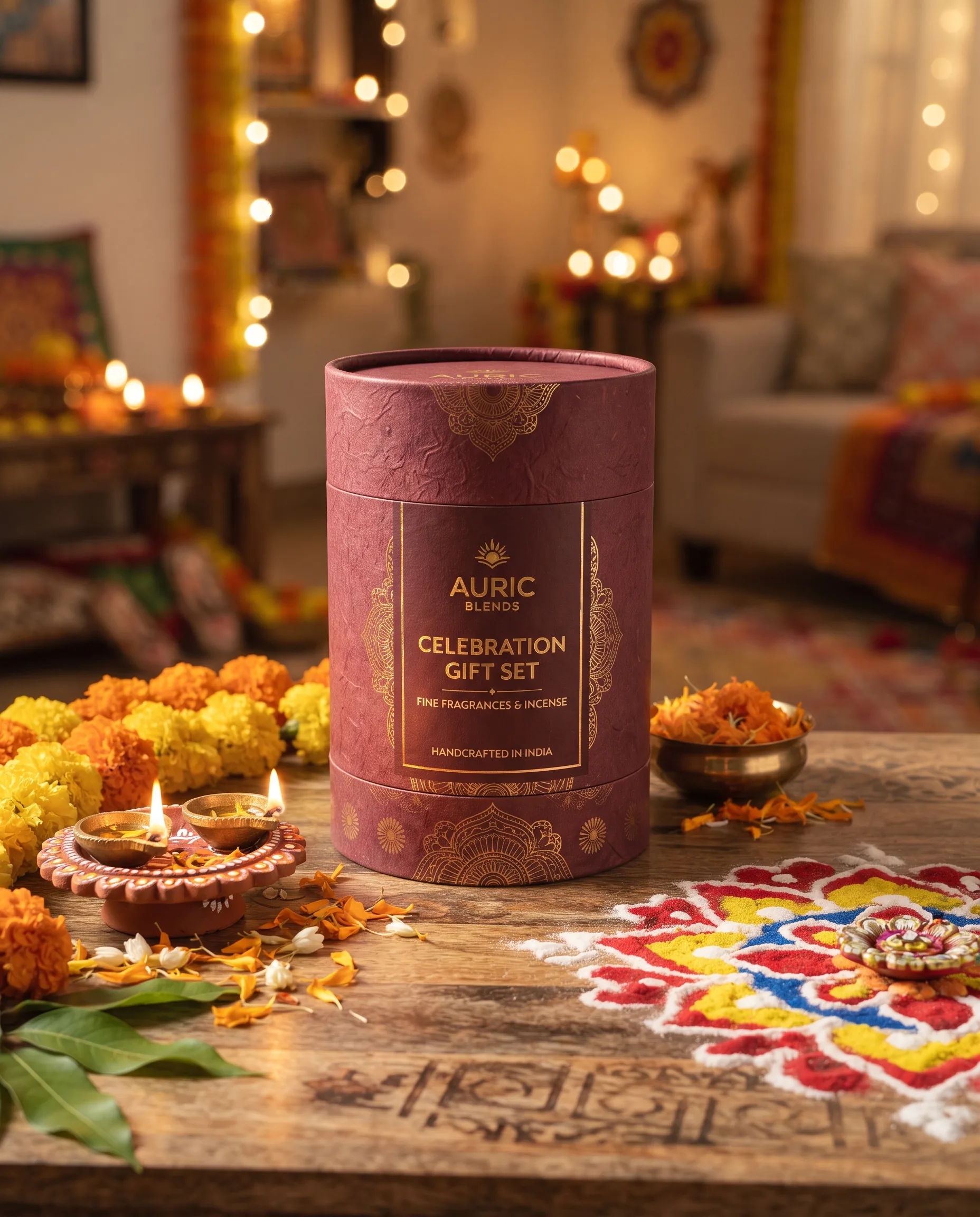 Festive Home Product Lifestyle Shot — our own render of this exact prompt