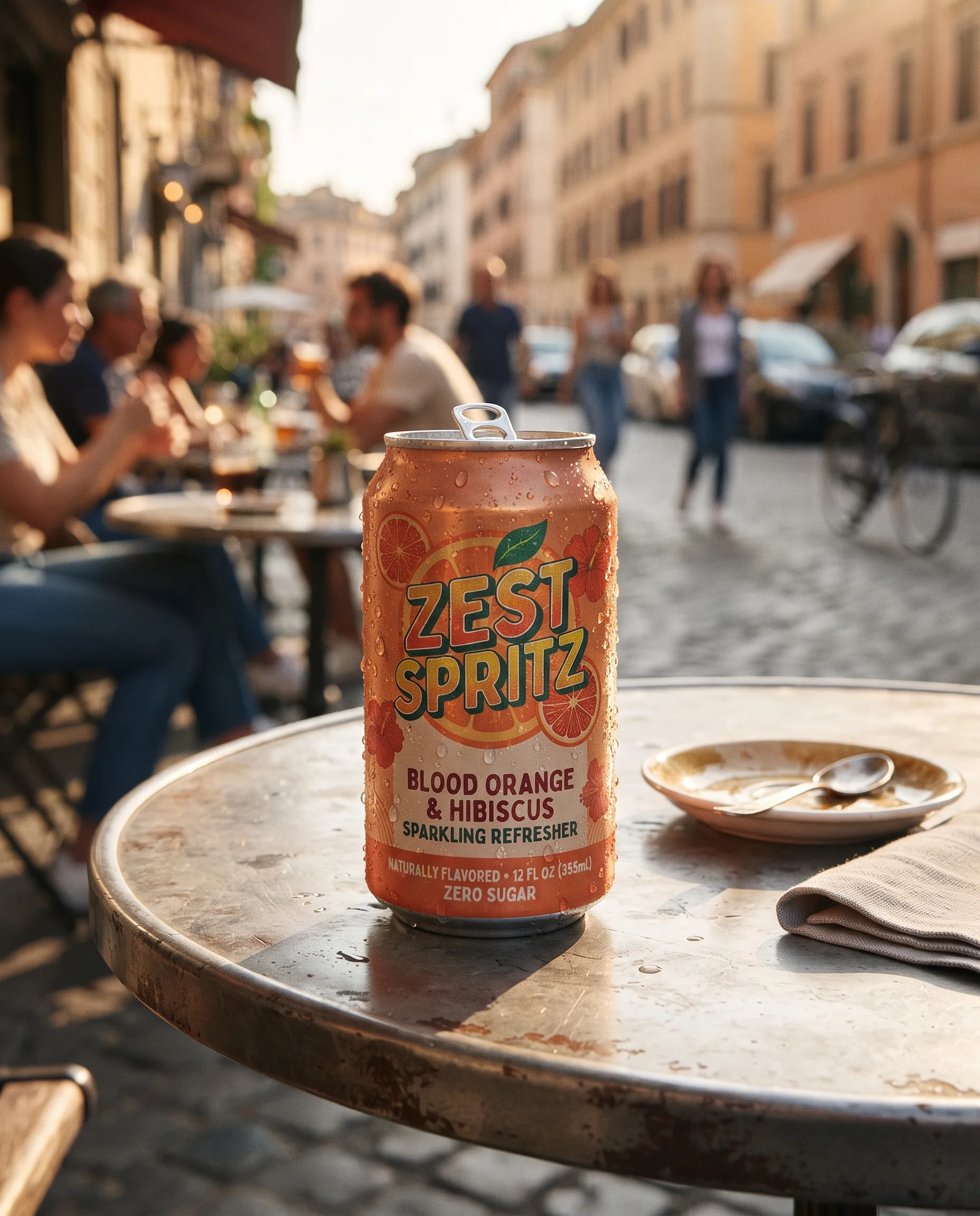 Cafe Table Beverage Lifestyle Shot — our own render of this exact prompt