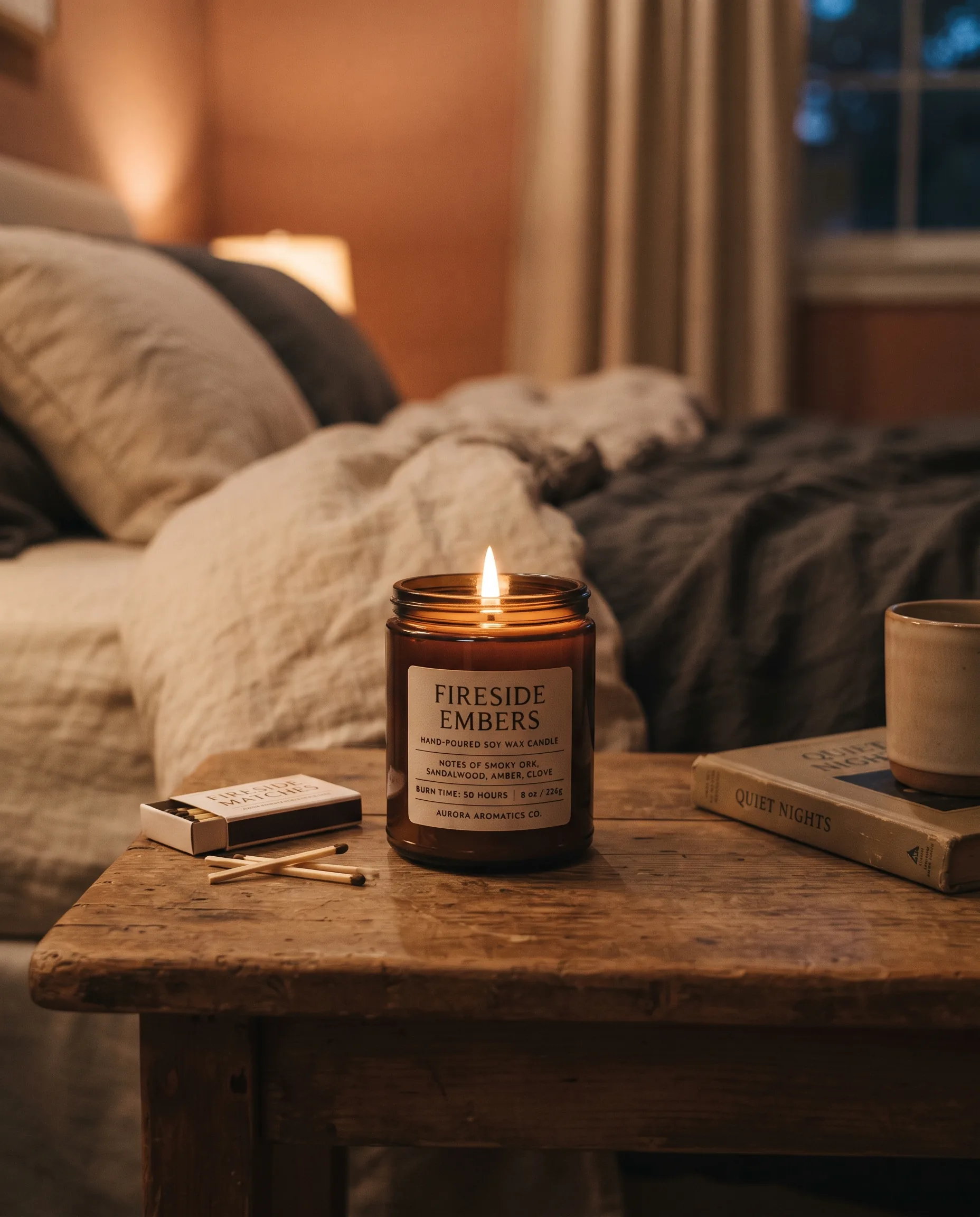 Candle Cozy Evening Scene — our own render of this exact prompt