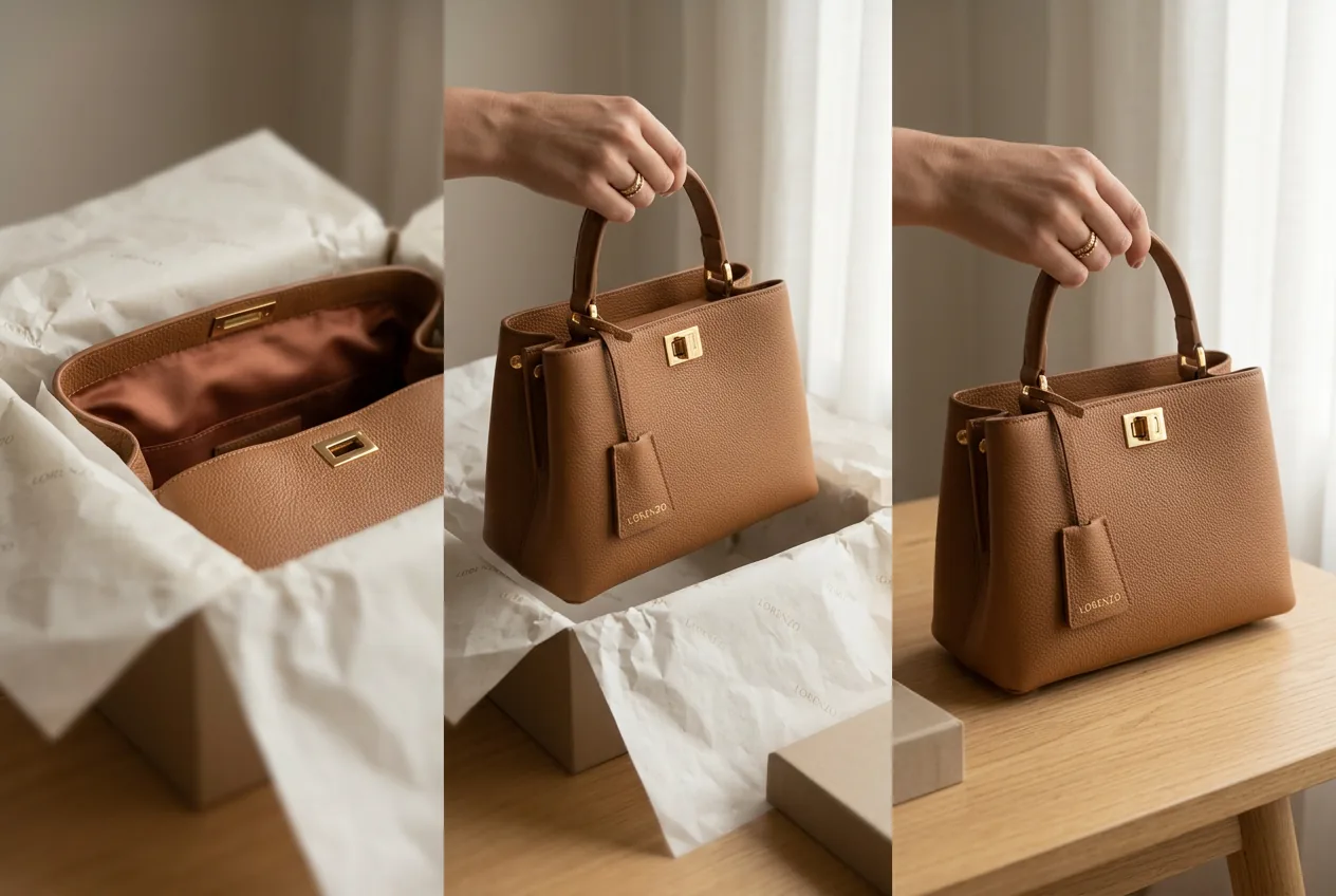 Handbag Unboxing Video — our own render of this exact prompt