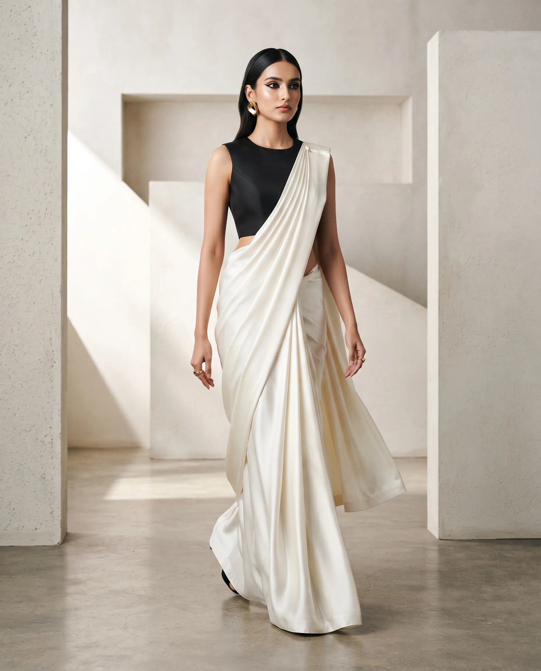 Modern Minimal Saree Fashion Campaign — our own render of this exact prompt