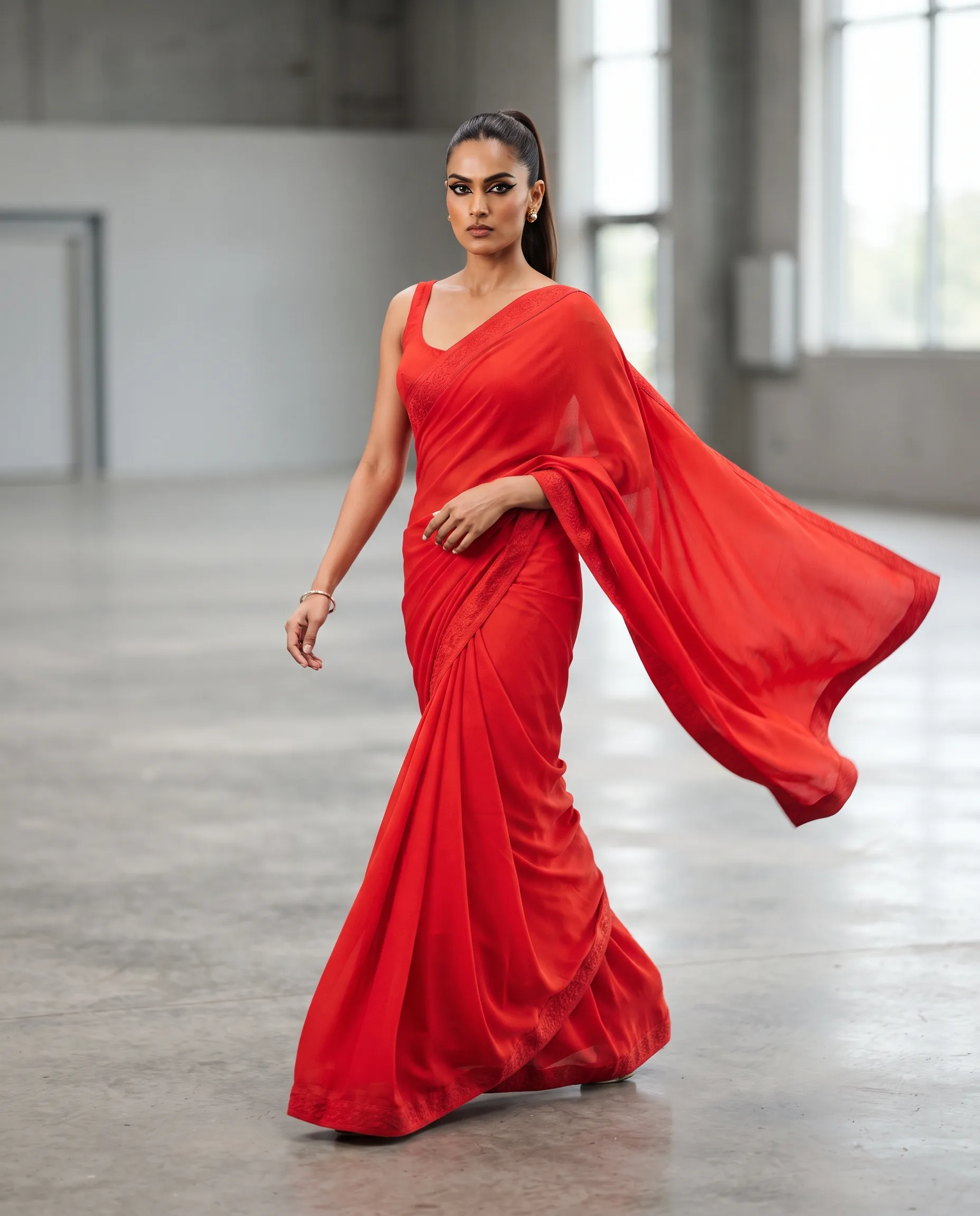 Saree Walking Pose for Dynamic Fashion Photography — our own render of this exact prompt