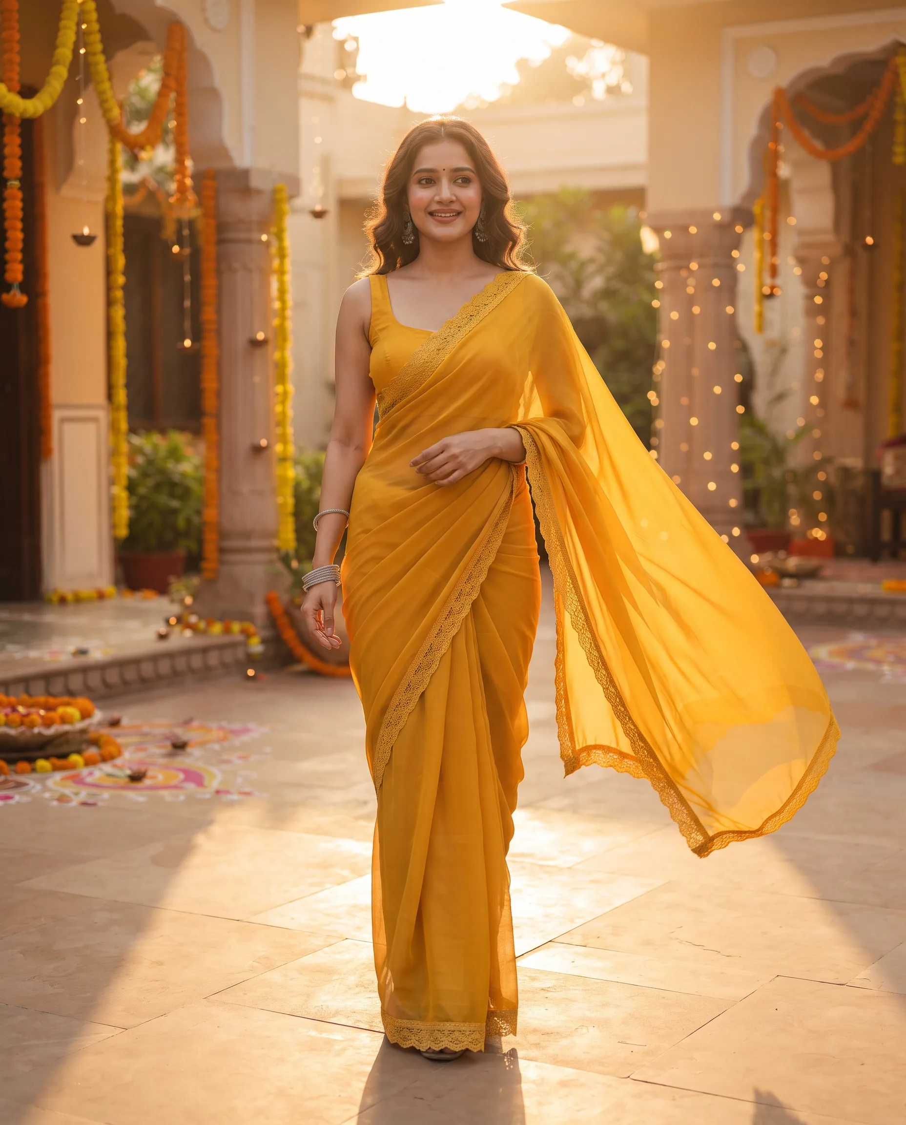 Outdoor Festive Saree Lifestyle Photography — our own render of this exact prompt