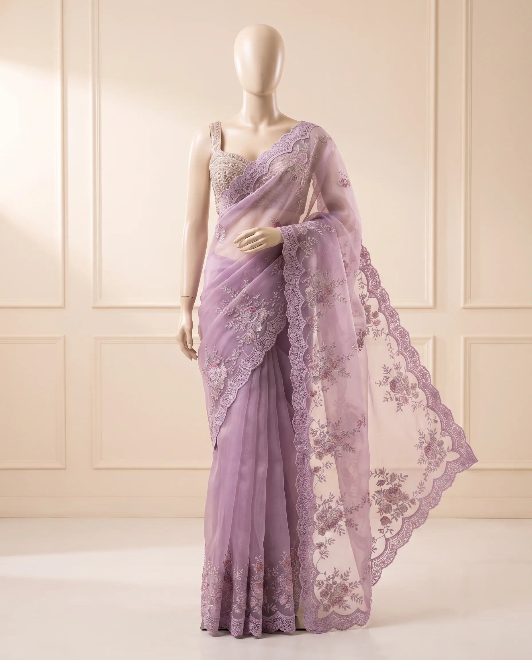 Boutique Saree Catalog Photography with Mannequin — our own render of this exact prompt