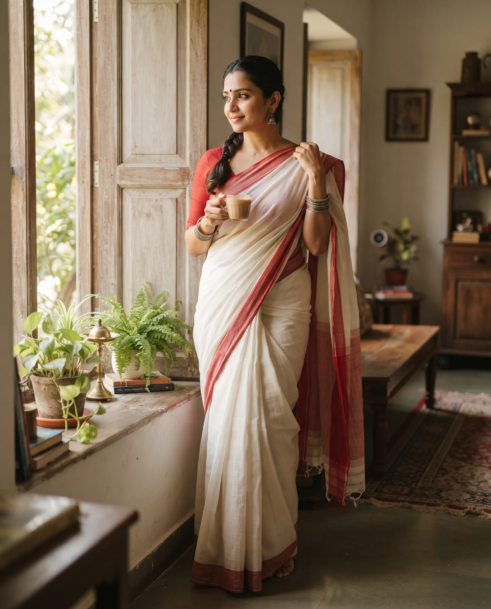 Cotton Saree Natural Light Home Lifestyle Shoot — our own render of this exact prompt