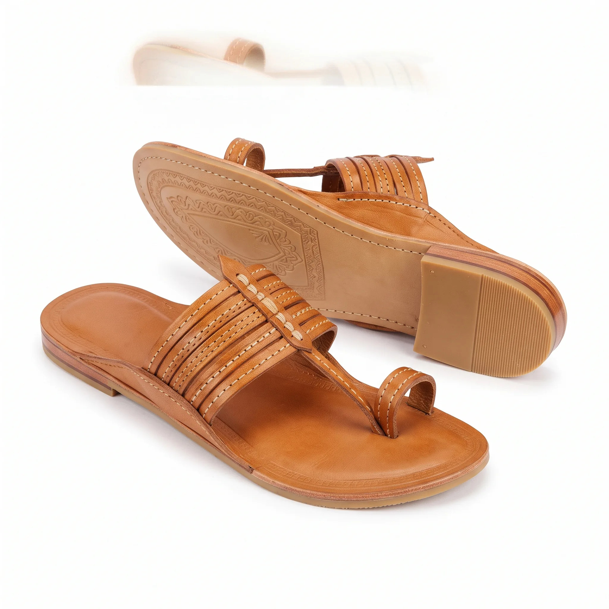 Men's Kolhapuri Chappal White Background Ecommerce — our own render of this exact prompt