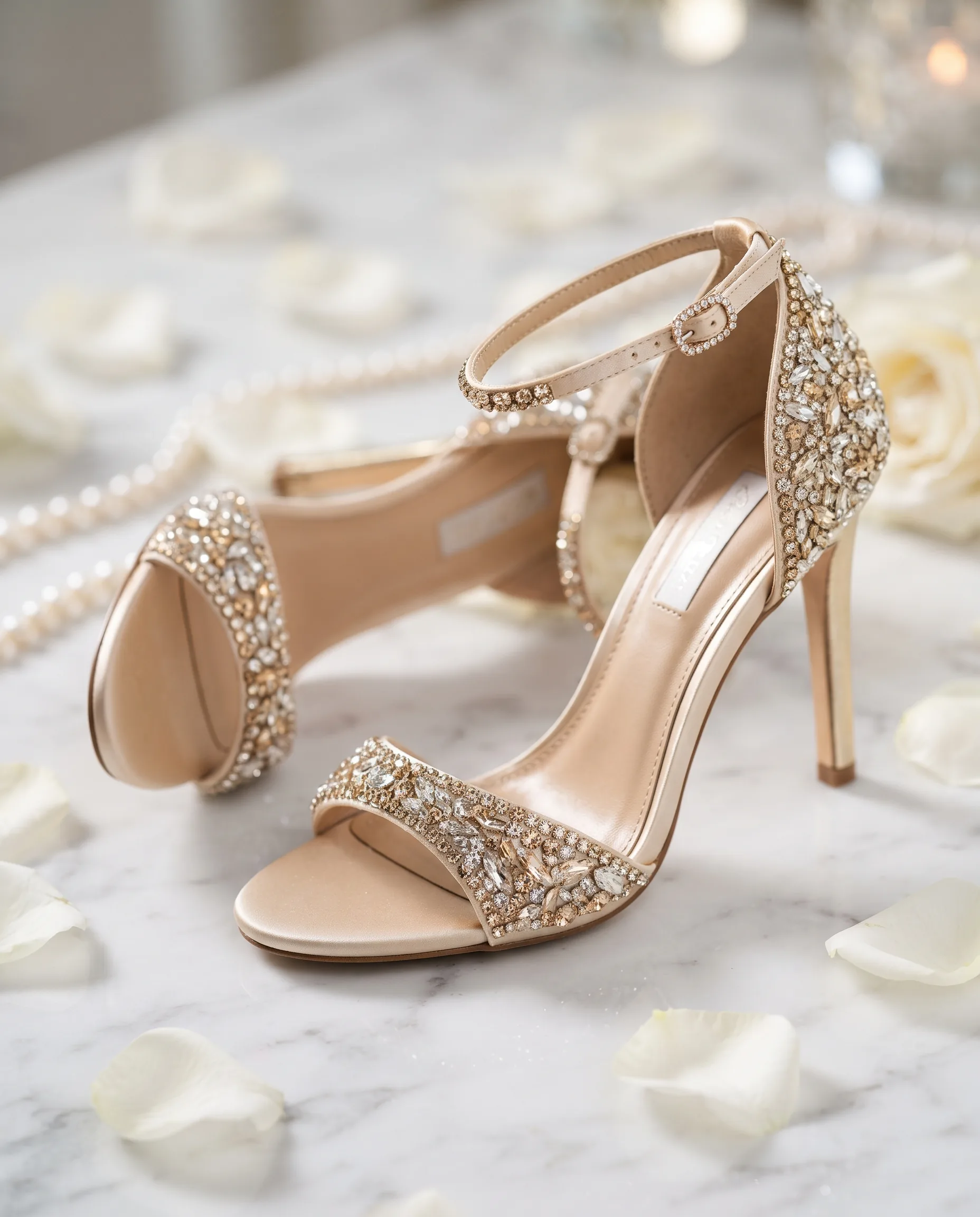 Indian Wedding Heels Crystal Embellished Product Shot — our own render of this exact prompt