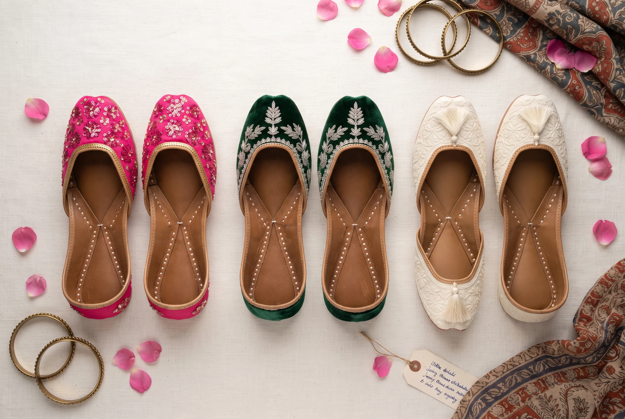 Women's Juttis Flat Lay Ecommerce Photography — our own render of this exact prompt