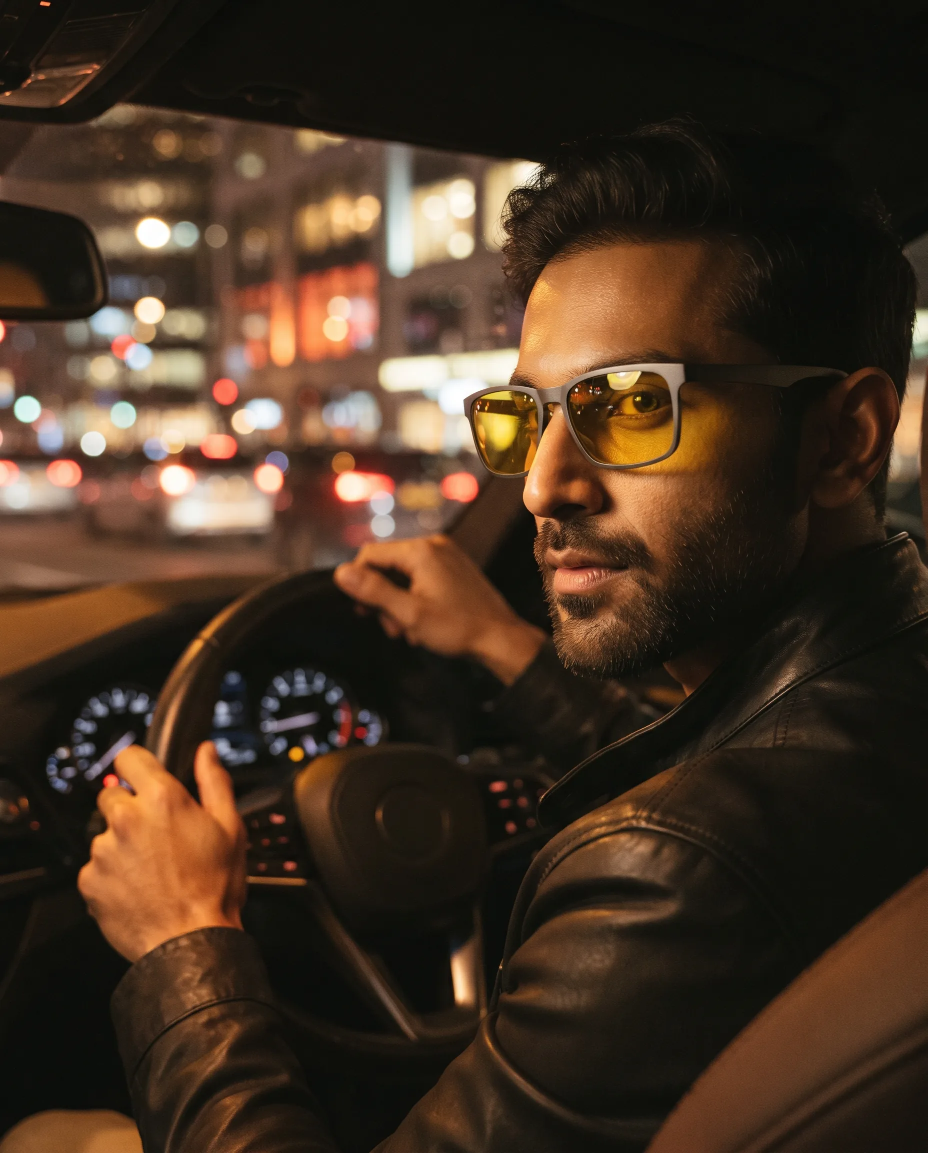 Night Drive Sunglasses Gradient Lens Editorial — our own render of this exact prompt