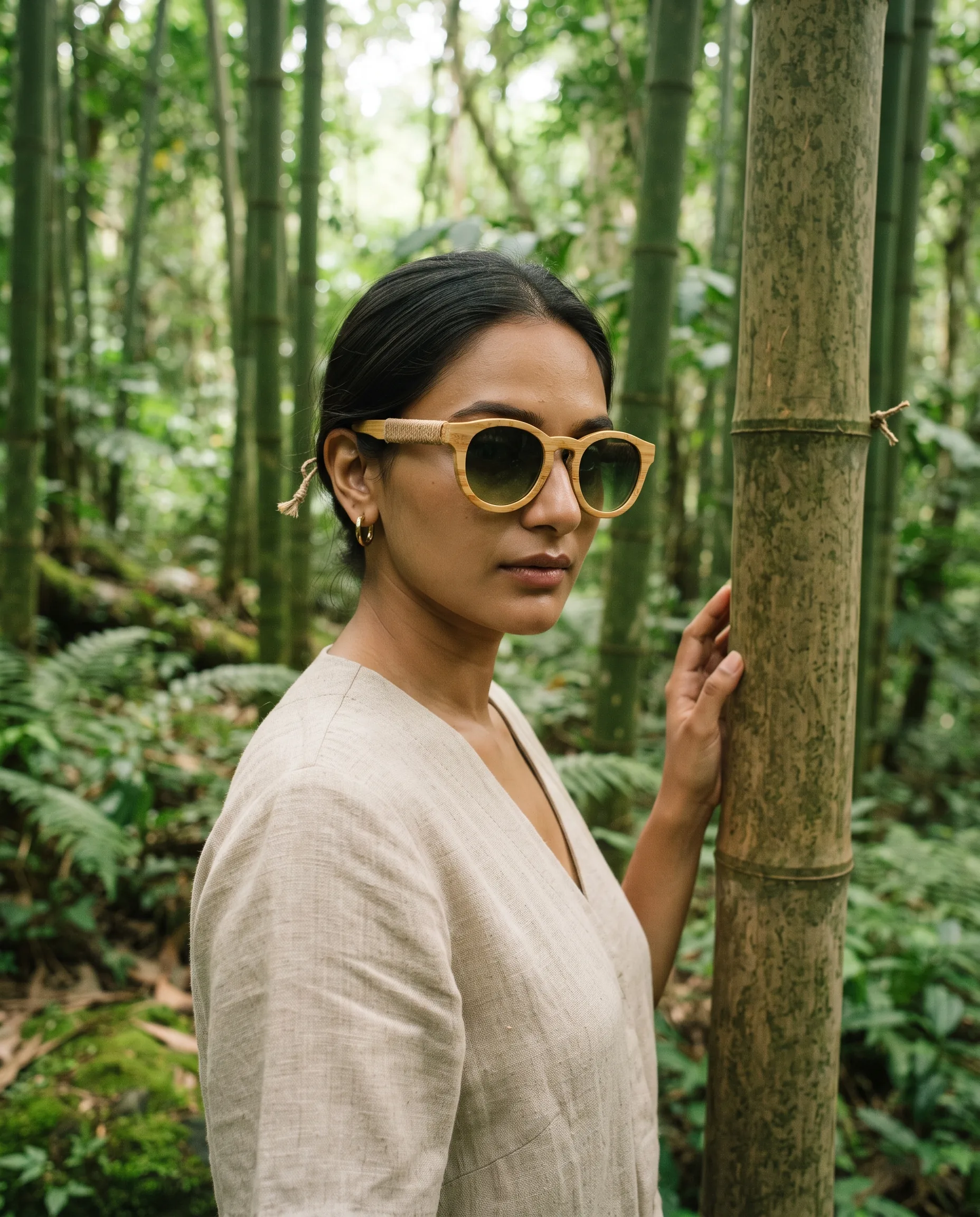 Sustainable Bamboo Frame Sunglasses Brand Campaign — our own render of this exact prompt