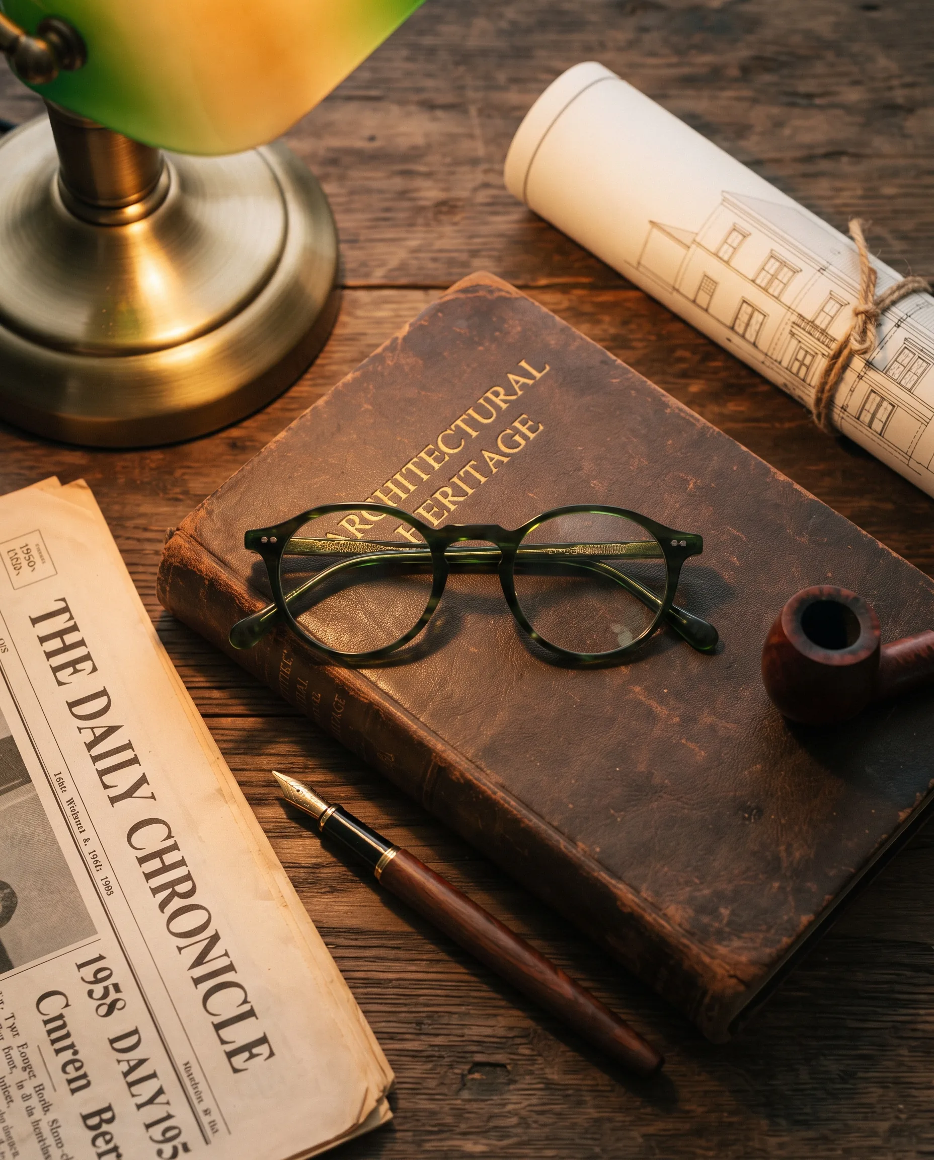 Vintage Eyeglasses Heritage Brand Editorial — our own render of this exact prompt