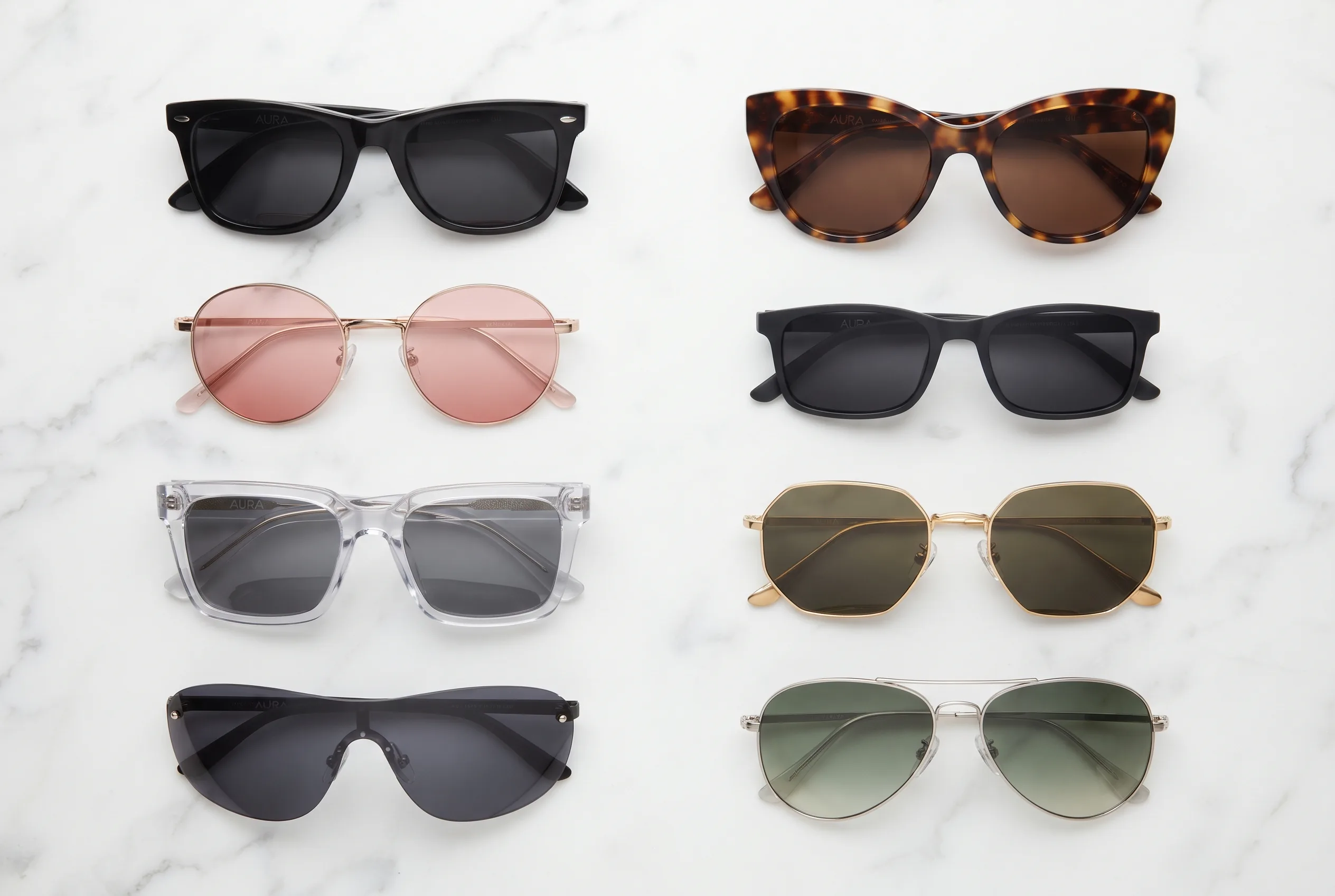 Sunglasses Flat Lay Collection Product Photography — our own render of this exact prompt