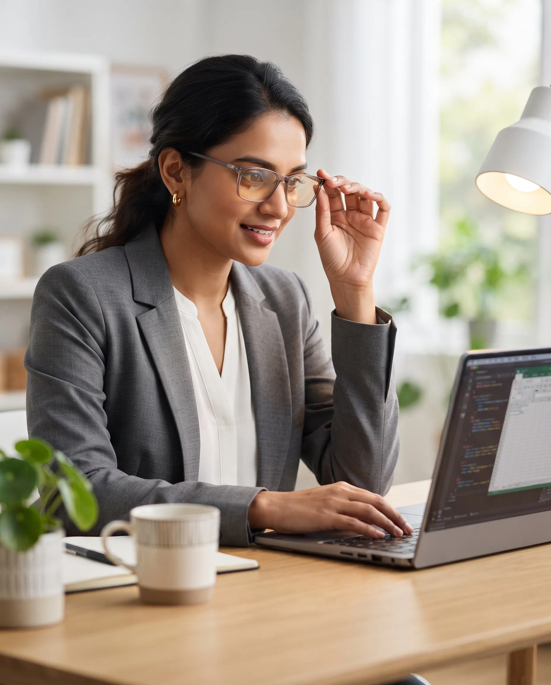 Blue Light Blocking Glasses Office Lifestyle Photo — our own render of this exact prompt