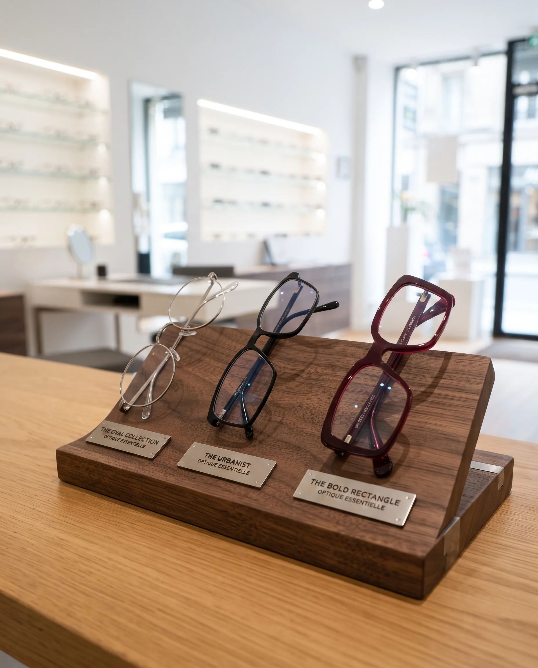 Prescription Glasses Optician Store Photography — our own render of this exact prompt