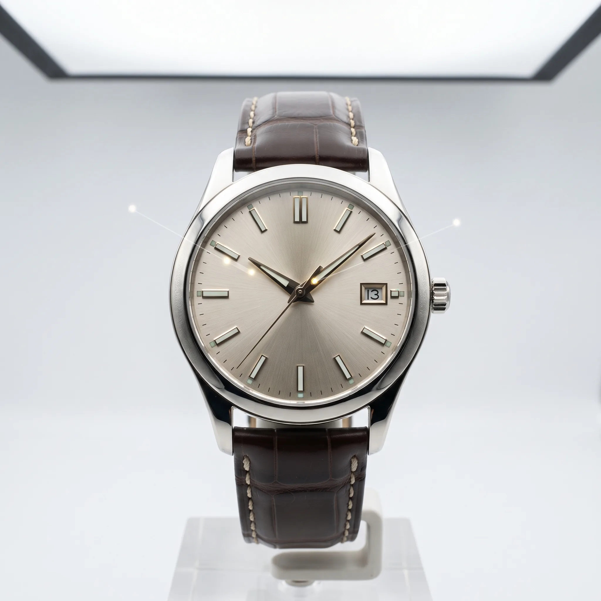 Luxury Dress Watch White Background Product Photography — our own render of this exact prompt