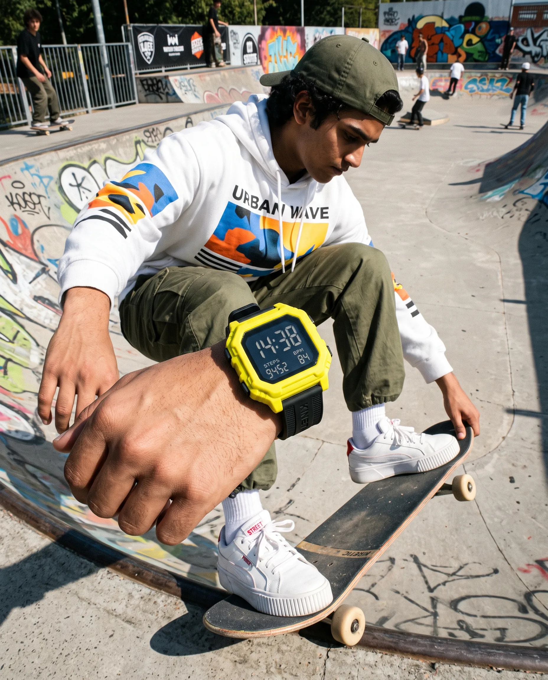 Digital Watch Youth Streetwear Campaign — our own render of this exact prompt