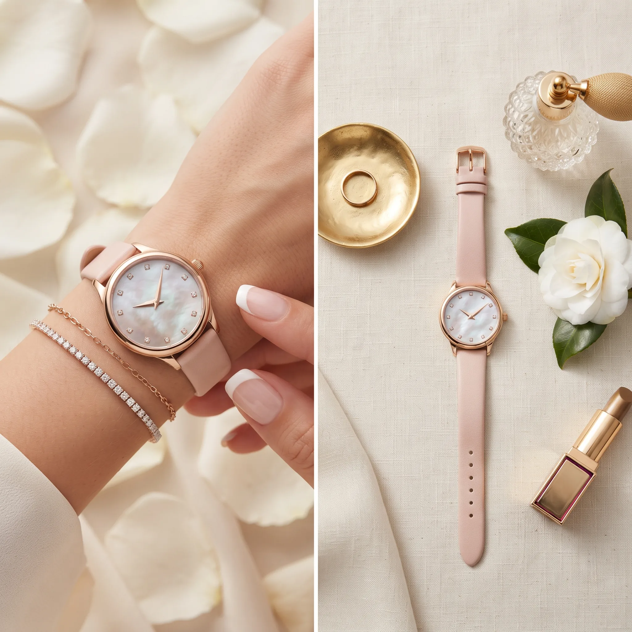 Rose Gold Watch Women's Jewelry Styling — our own render of this exact prompt