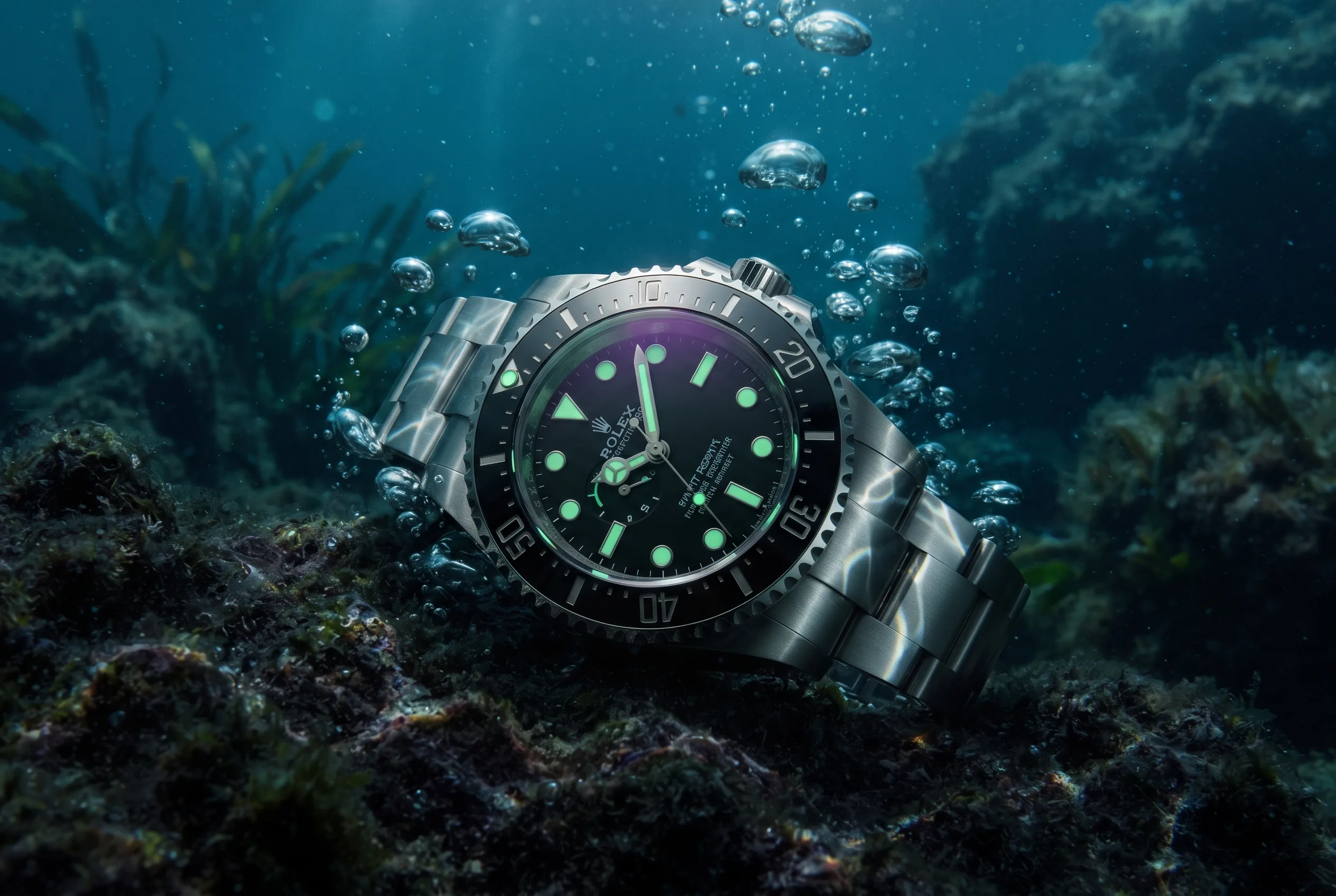 Diver Watch Underwater Theme Campaign Photography — our own render of this exact prompt
