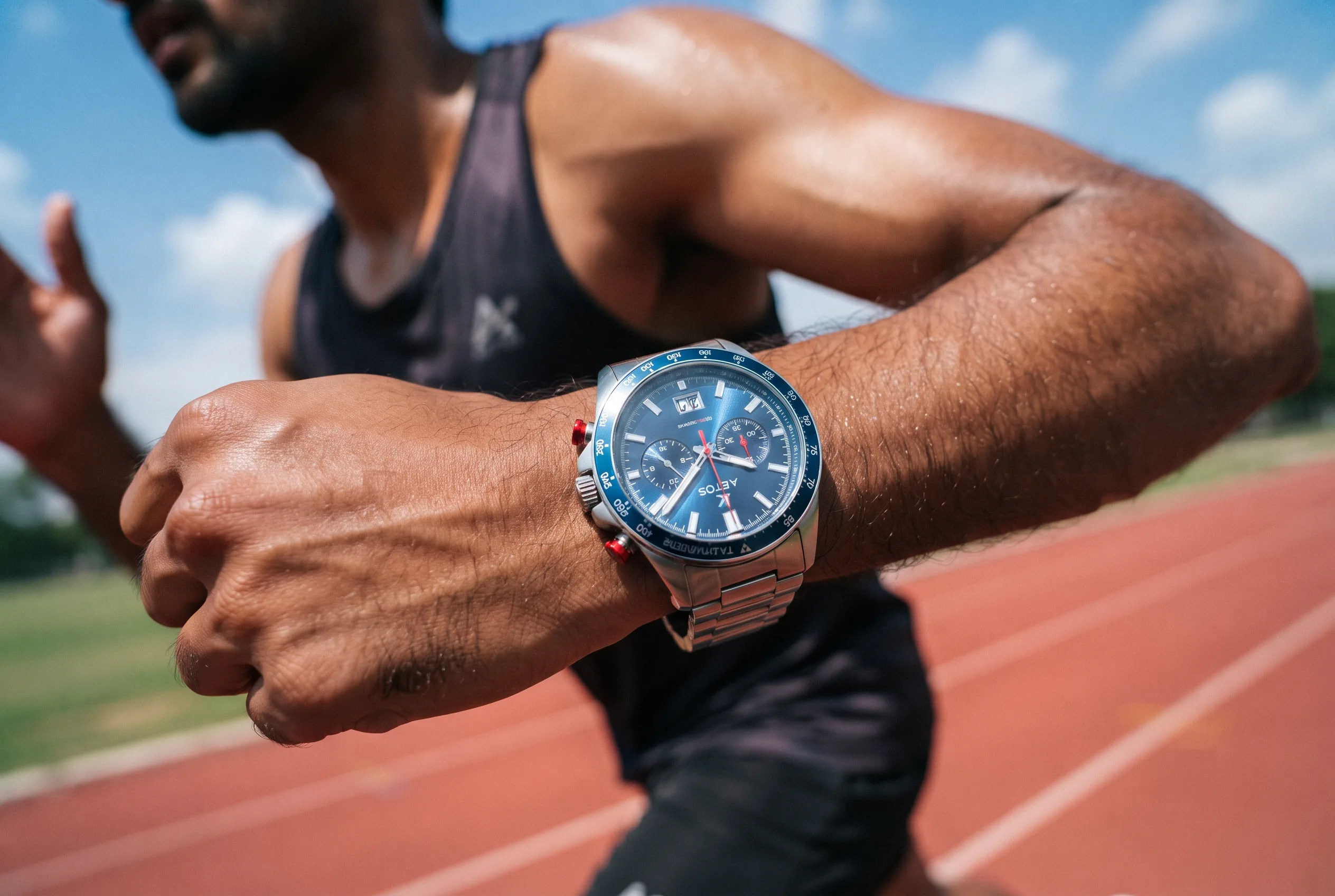 Chronograph Sports Watch Action Photography — our own render of this exact prompt