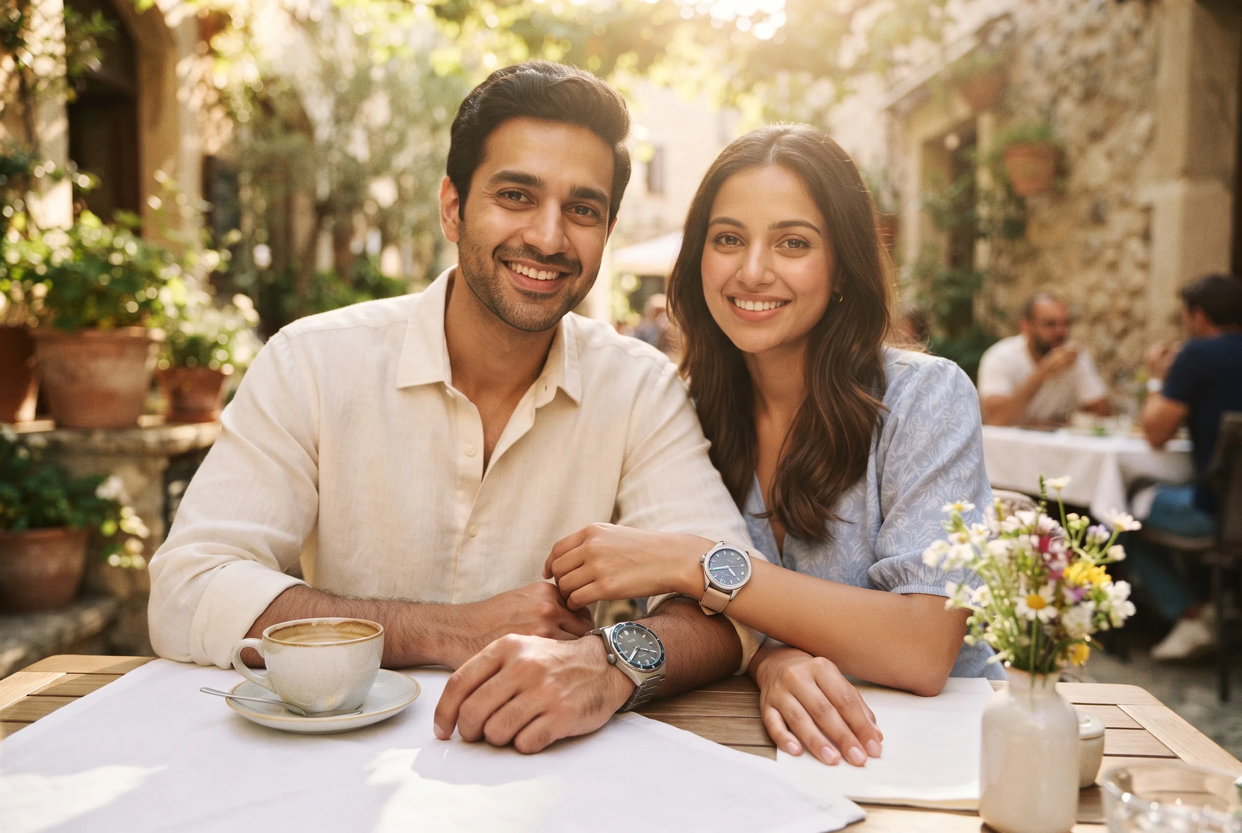 Couple Matching Watches Lifestyle Campaign — our own render of this exact prompt